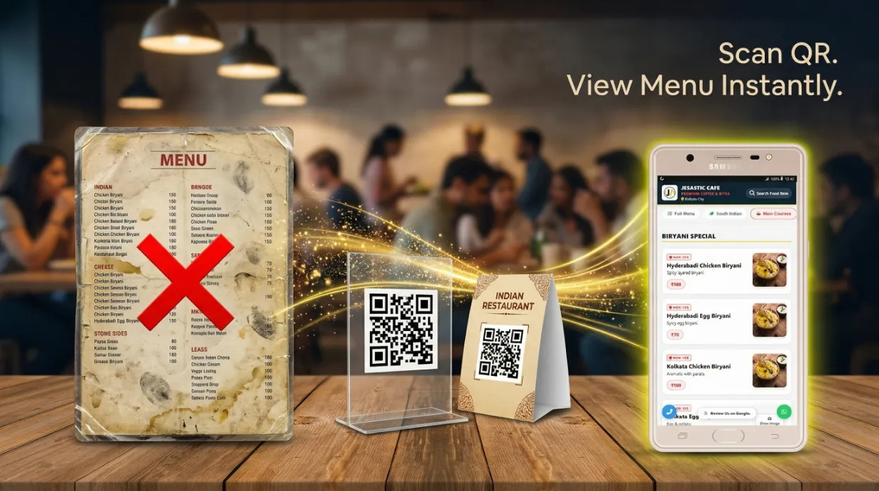 QR Code Acrylic Stand on Restaurant Table